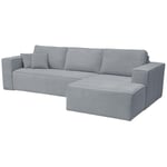 Canapé d'angle droit convertible express en velours côtelé gris clair - Couchage 140 cm - Matelas 14 cm amelia ii