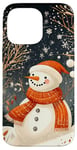 Coque pour iPhone 14 Pro Max Orange Art Déco Géométrique Bonhomme de neige Scène d'hiver