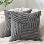 Topfinel Housse de Coussin Gris Foncé 50x50 en Velours Côtelé Super Doux avec Fermeture Eclair Invisible,Housse Coussin Canapé Decoration Maison Salon Chambre pour Canapé Scandinave Lot de 2