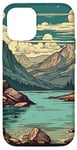 Coque pour iPhone 12/12 Pro Rocky Mountain Lake Vintage Paysage graphique