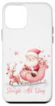 Coque pour iPhone 12 mini Père Noël rose clair traîneau neige renne neige hiver