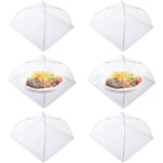 Flughatt, Set med 6 matskydd, hopfällbart tårtlock flugskydd matskydd, perfekt flugskydd för mat, frukt, picknick, grill, 45x45cm, vit