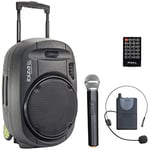 Ibiza - PORT12VHF-MKII - Enceinte Portable de 12”/700W Max avec 2 micros (VHF), télécommande et Pochette Accessoires - Bluetooth, USB, SD - Autonomie de 5 à 7h