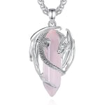 CELESTA Collier Quartz Rose Femme Argent Pendentif mit Dragon et Pierres Semi-précieuses Cristaux Bijoux Celtique Idee Cadeau Maman Copine Femme Anniversaire Original