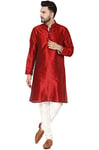 SKAVIJ Men's Kurta Pajama Set Art Silk Indian Traditional Party Wear Dress Red S