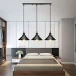 Industriel Lustre Suspension 3 Luminaires Lampe de Suspension Abat-jour Tout Noir pour Chambre Café Bar