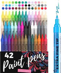 Feutres de Peinture. 42 Marqueurs Acrylique à Pointe Extra Fine (0,7 mm) Pour la Peinture sur Roche, Bois, Toile, Céramique, Tissu, Verre. 40 Couleurs + Noirs et Blancs