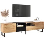 Meuble tv moderne 190x38x48 cm avec grande rangement. construction robuste. Noir et Naturel