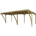 Carport double en bois et panneaux ondulés Capri - MARQUE - Modèle - Bois - Beige - Rectangulaire