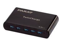 Parat Paraproject Tc5 - Strömadapter - Gan-Teknik - 2.8 A - Pd, Qc - 10 Utdatakontakter (5 X Usb-C, 5 X 9 Pin Usb Type A) - Svart