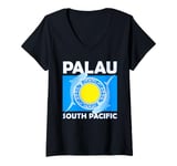 Womens Flag of Palau South Pacific Spotted Shark V-Neck T-Shirt