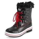 Polar Femmes Mid Rembourrée Thermique Semelle En Caoutchouc Imperméable L'hiver Neige Fausse Fourrure Bottes - Noir/Rouge - UK5/EU38 - YC0637