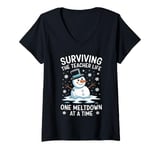 Womens Surviving The Teacher Life One Meltdown Christmas Women Men V-Neck T-Shirt