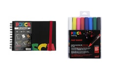 Posca - A5 BlackBook & PC1MR - Extra Fine Tip Pen - Basic Colors 8 pc