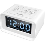 Klockradio med dubbla alarm, digital väckarklocka med 2 USB white