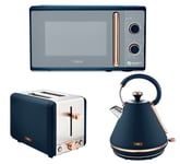 Tower Cavaletto Pyramid Kettle 2 Slice Toaster Microwave Midnight Blue/Rose Gold