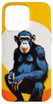 Coque pour iPhone 15 Pro Max Chimpanzé à l'horizon avec soleil dans le jeu de couleurs primate singe