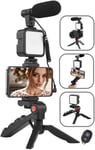 Mobilphone - Kit Vidéo Vlog Pour Smartphone, Avec Microphone, Lumière Led, Support De Téléphone, Trépied, Compatible Iphone, Android, Pour Tiktok, Youtube, Prise De Vue, Live Strea[YIN142031]