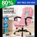 ELFORDSON Massage Office Chair with Footrest Executive Gaming Seat Leather Pink