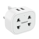 Double Shaver Plug Adaptor UK with 2 USB, TESSAN 2 Pin to 3 Pin Adapter Plug for