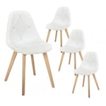 ROHAN - Lot de 4 Chaises Imitation Laine Motif Patchwork Blanc