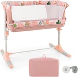 Lit Cododo Bébé de Chevet avec Hauteur Réglable Berceau Appoint avec Moustiquaire Ceinture de Fixation Rose