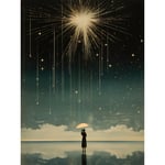 Falling Star Rain Dreamy Artwork Bright Star Wish Woman with Umbrella Fairytale Dreamscape Unframed Wall Art Print Poster Home Decor Premium