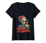 Womens Skeleton Coffee Is My Valentine Retro Valentines Day Womens V-Neck T-Shirt