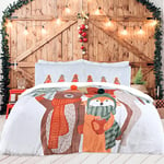 Sleepdown Bear and Friends Xmas Reversible Flannel Fleece Sky Blue Duvet Cover Quilt Bedding Set with Pillowcase Thermal Warm Cosy Easy Care Bed Linen-Single(135cmx200cm), Multicolor, 5056557512560