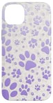 iPhone 14 Plus Lilac Purple Dog paw Print pattern on a white accessory Case