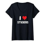 Womens I Love Stickers - Heart - Art Artist Journal Journaling V-Neck T-Shirt