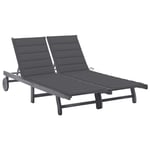 Transat Chaise Longue Bain De Soleil Lit De Jardin Terrasse Meuble D'extérieur 2 Places Avec Coussin Gris Acacia Helloshop26 02_0012226