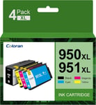 950Xl 951Xl Lot De 4 Cartouches D'Encre De Rechange Pour Hp 950 951 Xl Compatible Avec Officejet Pro 8100 8600 8610 8615 8620 8625 8630 8640 251Dw 276Dw (Noir/Cyan/Magenta/Jaune)