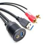 1 M Tableau de bord de voiture à montage encastré, USB 3.0, 3.5mm, Extension AUX RCA, câble mâle à femelle, 1m