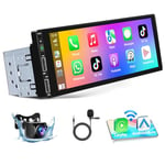 Podofo Autoradio Bluetooth 1 Din avec Apple CarPlay Android Auto sans Fil, 6.86 Pouces Écran Tactile Lecteur MP5 Radio avec Bluetooth FM Lien Miroir + AHD Caméra de Recul&Mic