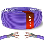 Mr. Tronic Câble Ethernet Cat 7 50m, 100% Cuivre Haute Vitesse cable ethernet, Câble Réseau LAN Intérieur en Vrac Sans Connecteurs RJ45 | 28AWG, SFTP Blindé internet cable (50 Mètres, Violet)