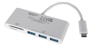 Deltaco USB-C Hubb med 3x USB-A portar och SD/microSD-läsare, svart