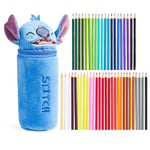 Disney Trousse Stitch - Trousse Baby Yoda - Trousse Peluche Enfant Scolaire - Idée Cadeau Stitch Baby Yoda (Bleu Stitch)