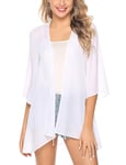 Irevial​​ Cardigan D'été Femme Manches 3/4 Boléro élégant en Mousseline de Soie Kimono Châle Chic pour Femme Cache-maillots et sarongs blanc，XL