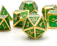 Lot De 7 Dés Polyédriques Dnd En Métal Pour Jeu De Rôle Donjons Et Dragons, Pathfinder, Rpg, Mtg, Jeux De Société, Shadowrun Warhammer, D20 D12 D10 D8 D6 D4 (Vert Pailleté Doré)