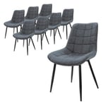 Lot de 8 chaises salle à manger salon anthracite simili PU pieds en acier noir