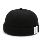 (One SizeStripe Black) Miehet Naiset Retro Dome Meloni Brimless Pipo Unisex Skullcap Sailor Puuvilla Mekaanikko Trendikäs väri Elastiset paneelit Docker Hat