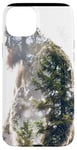 Coque pour iPhone 15 Plus Bigfoot Figurine Sasquatch Yeti Nature Double exposition Art