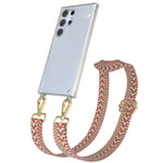 Phone Chain for Samsung Galaxy S24 Ultra Cord Cover TPU Band Light Blue Red Gold