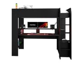 Lit mezzanine 90x200 cm ONLINE avec bureau, LEDS et double prise USB