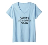 Womens Coffee Cats and Yoga Mats V-Neck T-Shirt