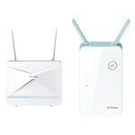 Bundle of D-Link G416/B EAGLE PRO AI AX1500 4G+ Smart Router with 4G+ LTE Cat 6, Wi-Fi 6, AI, Gigabit Ports, WPA3, Wi-Fi Mesh, Unlocked + D-Link E15 EAGLE PRO AI AX1500 Wi-FI 6 Mesh Range Extender