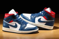 Nike Air Jordan 1 Mid Womens White French Blue Red Trainers - Size 7.5 UK - BNIB