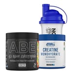 Applied Nutrition Bundle ABE Pre Workout 375g + Creatine 250g + 700ml Protein Shaker | All Black Everything Pre Workout Powder, Energy & Performance with Creatine, Beta Alanine (Twirler Ice Cream)