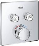 GROHE Grohtherm SmartControl - Concealed Square Thermostat for Shower or Bath (2 Valves, Push for ON-OFF, Turn for Volume Adjustment, Safety Button at 38°C, Requests Rapido SmartBox), Chrome, 29124000